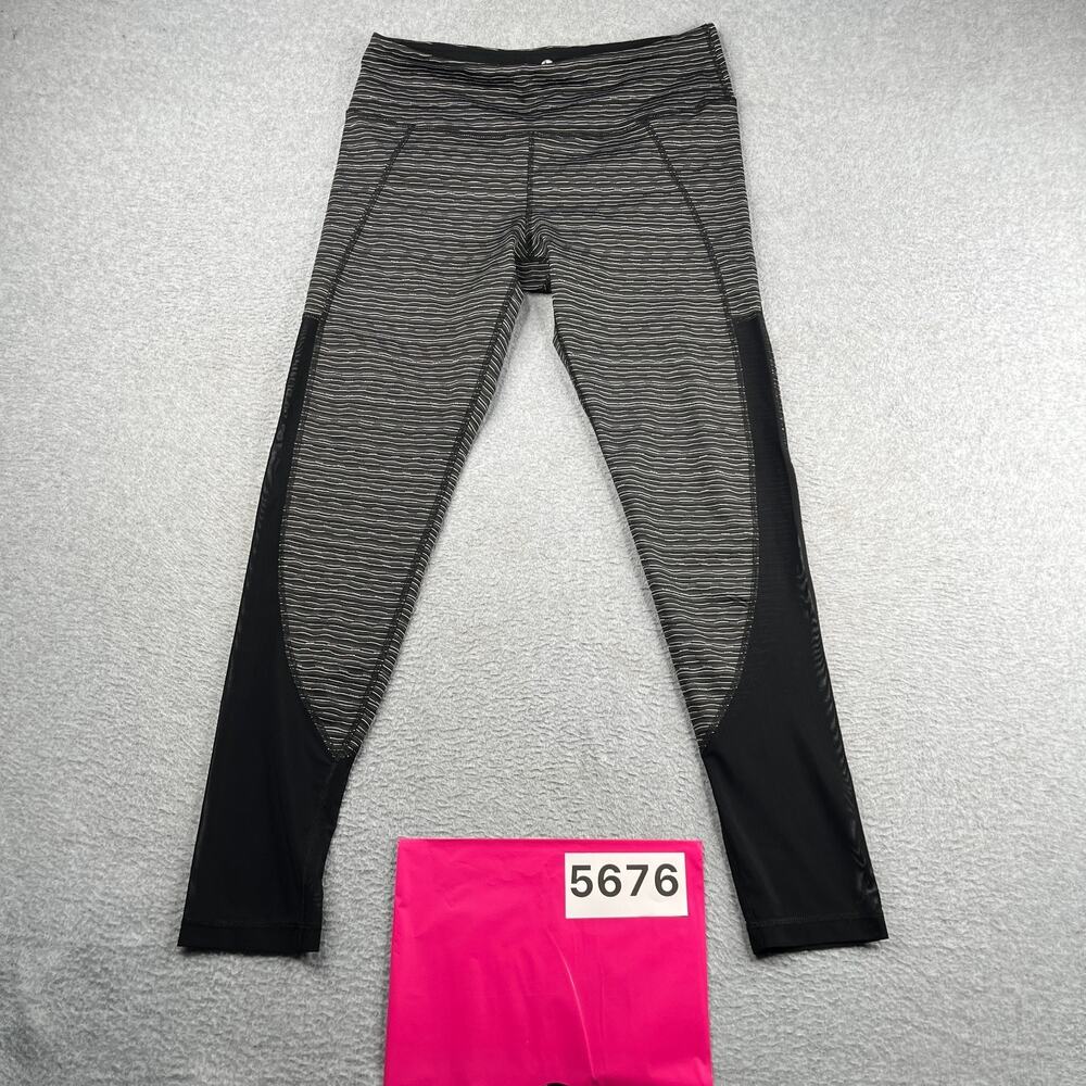 90 Degree Reflex Leggings Womans Large Gray Striped Stretch Performance